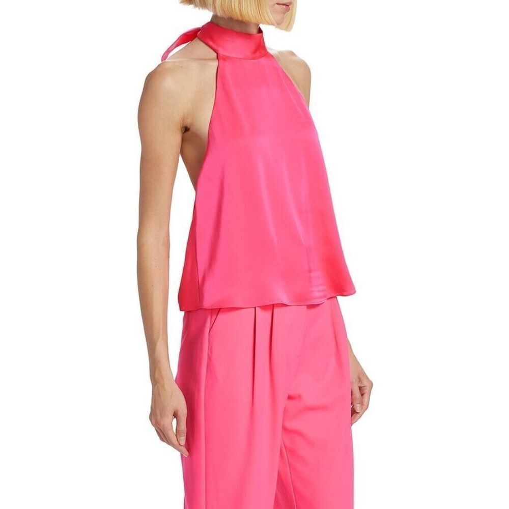 Favorite Daughter Take a Bow Pink Peacock Satin Halter Size Large